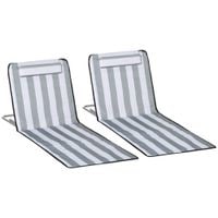 Set of 2 Beach Mat Seat Adjustable Back Metal Frame Fabric Cover Foldable w/Bag84B-455V70LG