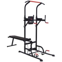 Home Workout Power Tower Dip Station W/Sit-Up Bench Push-Up Bars SDS Ropes