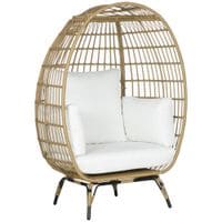 Round PE Rattan Outdoor Egg Chair W/Thick Padded Cushions for Garden, Khaki