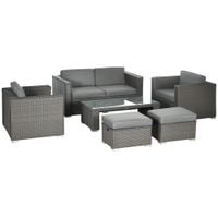 6PC Garden Wicker Sofa Set Outdoor Rattan Furniture Table Loveseat Stool Grey