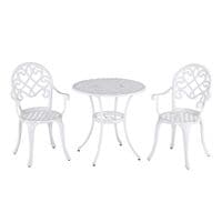 3PCs Garden Aluminium Table Set Bistro Set Round Table 2 Chairs for Patio White