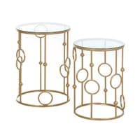 Round Coffee Tables Set of 2, Gold Nesting Side End Tables W/Tempered Glass Top