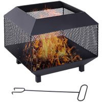 Firepit Heater Stove Garden Square Wood Buring Outdoor Patio Steel Black