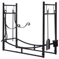 Firewood Stand Log Rack Holder w/4-PC Fireplace Tools Set Indoor Outdoor, Black
