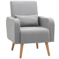 Nordic Armchair Linen-Touch Sofa Chair with Cushioned Pillow & Wood Legs Grey