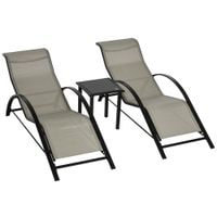 3 Pieces Lounge Chair Set Garden Recliner Chair w/Table for Patio Grey