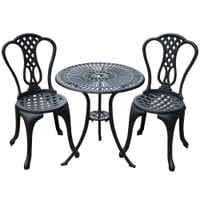 Aluminium Cafe Bistro Set Garden Furniture Table and Chair 3pc Patio Cast Black