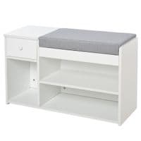 Shoe Storage Bench w/Drawer 3 Compartments Cushion Home Boots Multi-Function