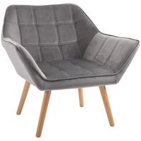Luxe Velvet-Feel Accent Chair W/Wide Arms Slanted Back Padding Wood Legs Grey