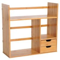 Desk Organiser Bookshelf Storage Shelf 180 Degree Rotatable 2 Drawers Bamboo