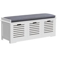 3-Door Shoe Storage Bench w/Cushion Seat Slatted Doors Elevated Base