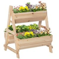 Garden Bed Wooden Planter Box W/Drainage Holes Nonwoven Fabric for Backyard