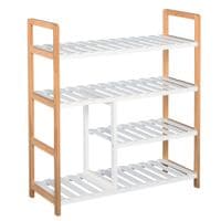 4-Tier Shoe Rack Simple Home Storage w/Wood Frame Boot Compartment Home Hallway