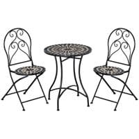 3 PCs Mosaic Tile Garden Bistro Set W/Table and 2 Folding Chairs Patio Balcony