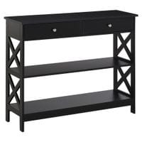 Console Table Side Desk W/Shelves Drawers Open Top X Support Hallway Black