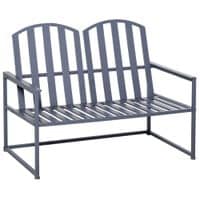 Steel Patio Garden Bench Loveseats for Outdoors Park Yard Slatted Design Grey