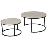 2 Pcs Stacking Coffee Table Set w/Steel Frame Marble-Effect Top Foot Pads Home