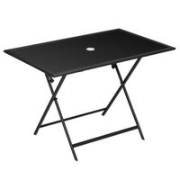 Folding Patio Dining Table for 6 Rectangular Glass Top with Parasol Hole