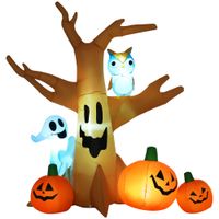 Lighted Halloween Inflatable Skull Ghost Azrael Grim Tree with Ghost 3 Pumpkins