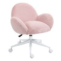 Fluffy Leisure Chair Office Chair W/Backrest and Armrest for Bedroom Pink