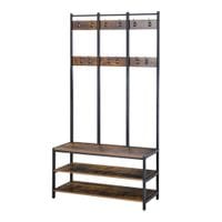 Industrial Coat Rack Shoe Bench Hall Tree Entryway Clothes Storage Shelf W/Hook