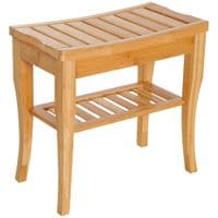 2-Tier Slatted Shower Bench Storage Seat Stool w/Shelf Safe Comfortable Bath