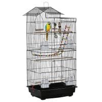 Metal Bird Cage for Budgies, Finches W/Accessories, Toys, Tray, Handle - Black