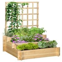 3 Tier Wooden Planters with Trellis, Outdoor Raised Beds for Garden, Natural