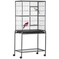 Rolling Bird Cage W/Detachable Stand, Storage Shelf, Wood Perch, Food Container