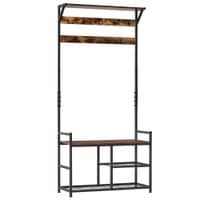 Coat Rack Stand Shoe Storage Bench with 9 Hooks Shelves for Bedroom 180cm