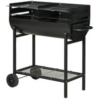 Portable Outdoor Charcoal Bbq Grill Cart 2 Rolling Wheels Camping Picnic Black