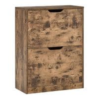 2 Drawer Shoe Cabinet Industrial Shoe Cupboard with Flip Doors Rustic Brown