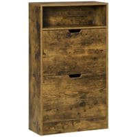 Shoe Cabinet w/2 Flip Doors, 2-Drawer Cupboard, Adjustable Divider Rustic Brown