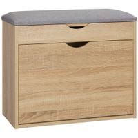 Upholstered Shoe Storage Bench with Flip-Up Cabinet, Hidden Space for Entryway
