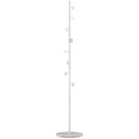 Steel Coat Rack Hall Tree with 8 Hooks Marble Base for Clothes Hats Bags, White