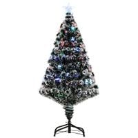 4ft Artificial Prelit Christmas Tree, Snow Xmas Tree w/LED Light Fiber Optics