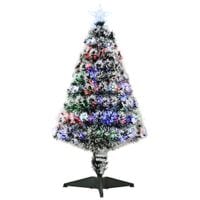 3ft Artificial Prelit Christmas Tree, Snow Xmas Tree w/LED Light Fiber Optics