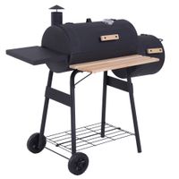 Trolley Charcoal Bbq Barrel Barbecue Grill Patio Heating Heat Smoker - Black