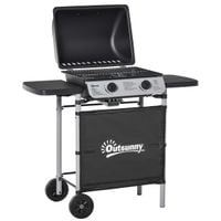 Propane Gas Barbecue Grill 2 Burner Cooking Bbq Grill 5.6 kW w/Side Shelves
