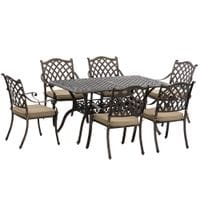 7-PC Cast Aluminum Patio Dining Set with Umbrella Hole & Cushions, Bronze