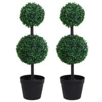 2-Piece Artificial Double Ball Tree w/Pot Home Party Decoration Plant - 67 cm