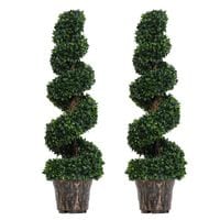 2 Pcs Artificial Boxwood Spiral Tree Home Decorative Plant w/Nursery Pot - 120cm