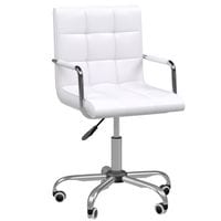 Mid Back PU Leather Home Office Chair Swivel Desk Chair with Arm, Wheel, White
