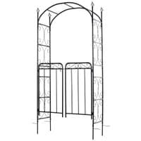 Metal Decorative Backyard Arch w/Gate Garden Arbor for Climbing Plants - 215H cm