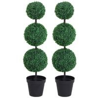 2 Piece Artificial Boxwood Three Balls Tree Decorative Plant Leaves - 112cm