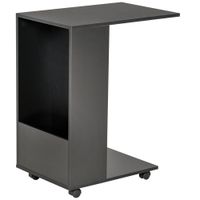 C-Shape Sofa Side Table Laptop Coffee End Table W/Storage and Casters, Black