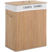 100L Laundry Hamper Basket Wooden Washing Clothes 2 Sections Bin Storage Natural