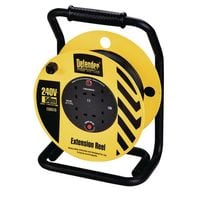 Defender 240V Industrial Trade Cable Reels, 50 Metres Long with 4 Outlets
