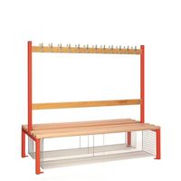 Childrens Double Sided Cloakroom Bench with Shoe Tray, 1500mm Wide, Red Frame Length mm 1500 No. of Hooks 24