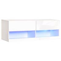 Wall Mount TV Stand Entertainment Center W/Led Lights Storage & Cable Holes
